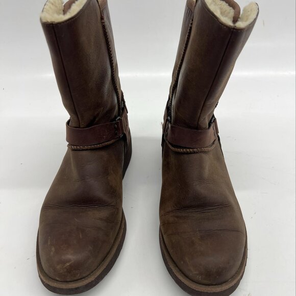 UGG Maddox Leather Shearling Lined Moto Boots Women’s 9 | Warm Winter Buckle - Picture 4 of 6